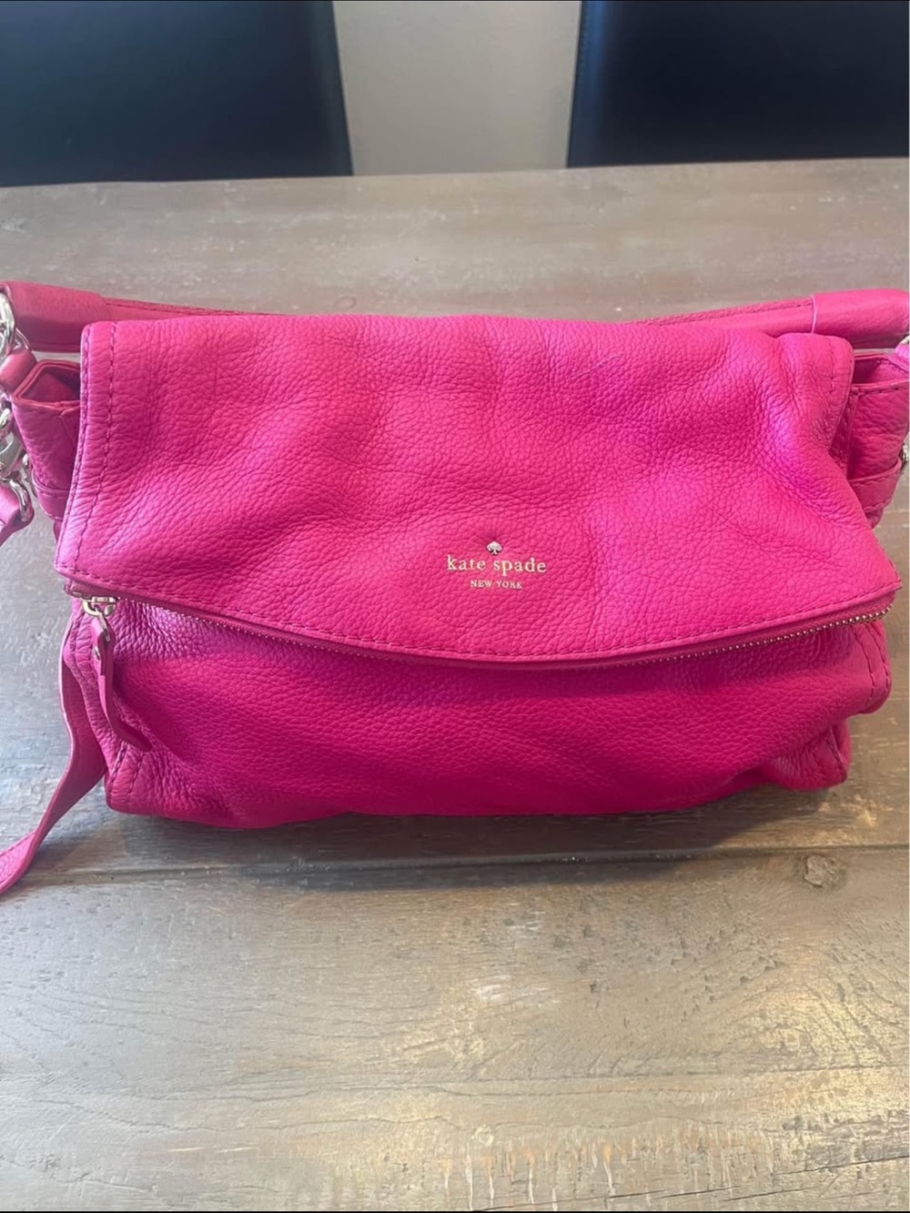 kate spade Hot Pink Pebbled Leather Fold-Over Shoulder Bag